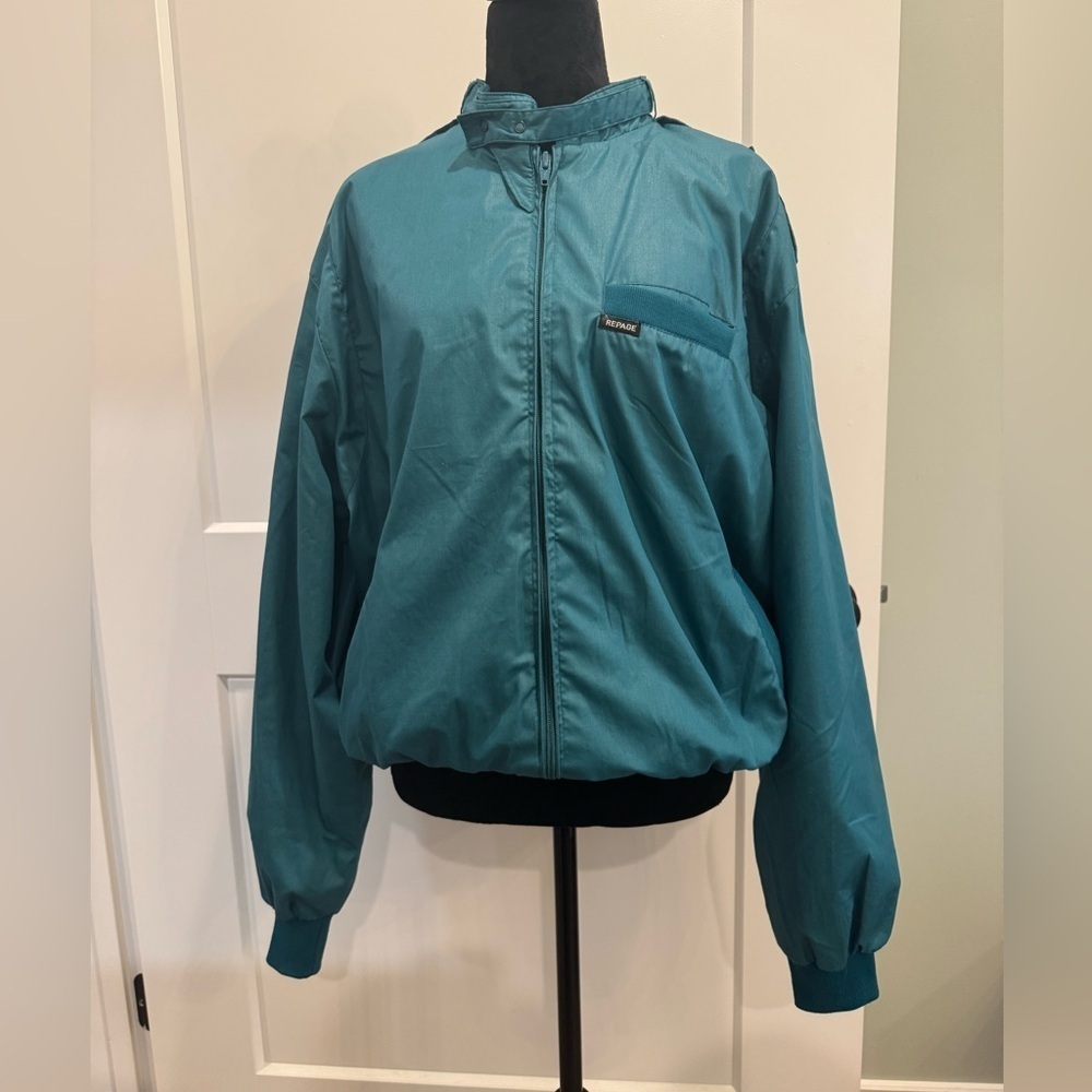 Women’s vintage Repage light weight jacket XL full zip teal shoulder snaps
